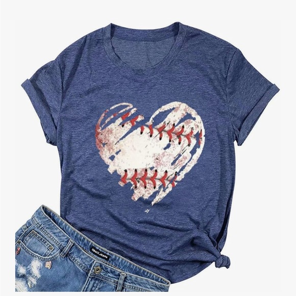 Blue Baseball Heart T-Shirt Women’s Mens Kids Unisex 2XL XXL - Picture 4 of 16